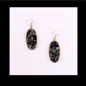 Gold titanium and black marble stone boho fashion earrings new